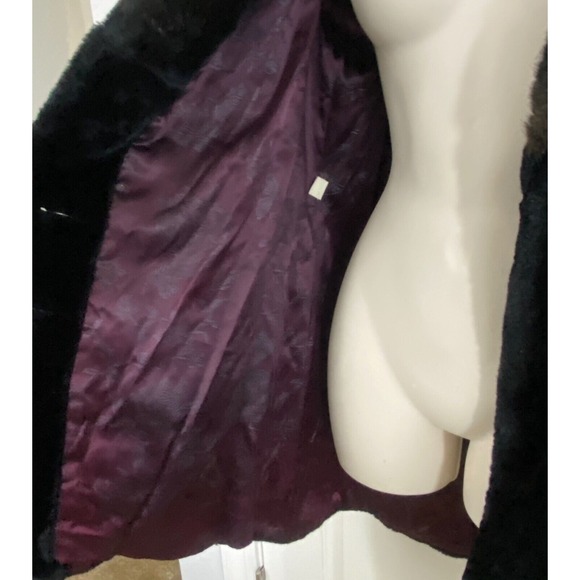 Vintage Borgazia Faux Fur Velvet Coat Womens 14 Black Penny Lane‎ Mob Wife 70s - Picture 6 of 14
